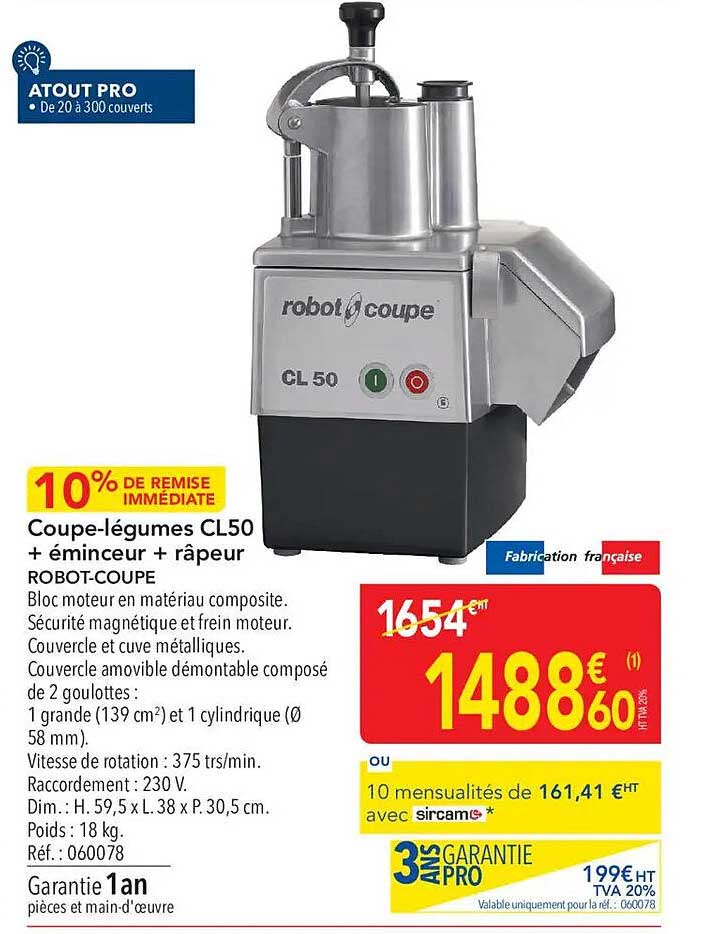 Coupe-légumes CL50 + éminceur + râpeur ROBOT-COUPE