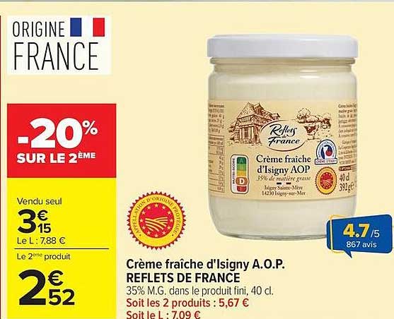 Crème fraîche d'Isigny A.O.P. REFLETS DE FRANCE