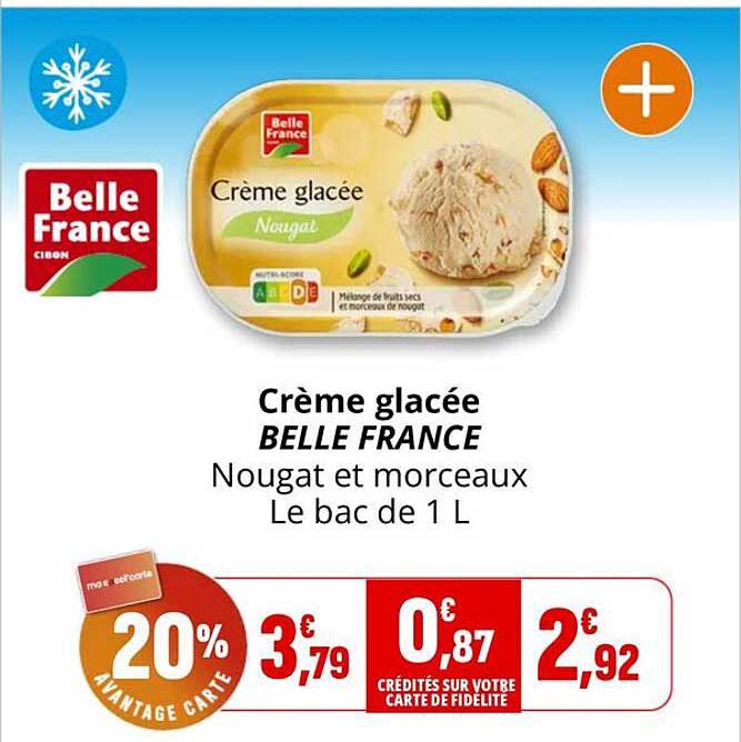 Crème glacée BELLE FRANCE Nougat et morceaux Le bac de 1 L