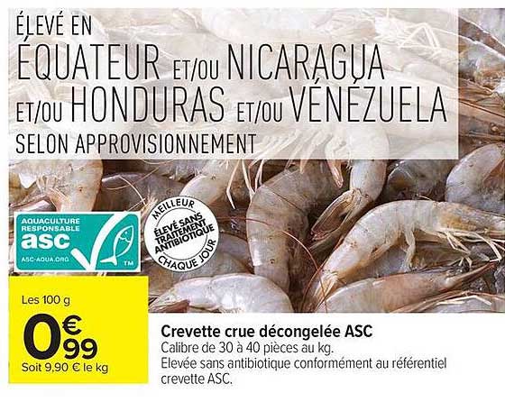 Crevette crue décongelée ASC