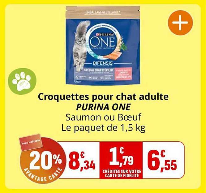 Croquettes pour chat adulte PURINA ONE Saumon ou Bœuf Le paquet de 1,5 kg