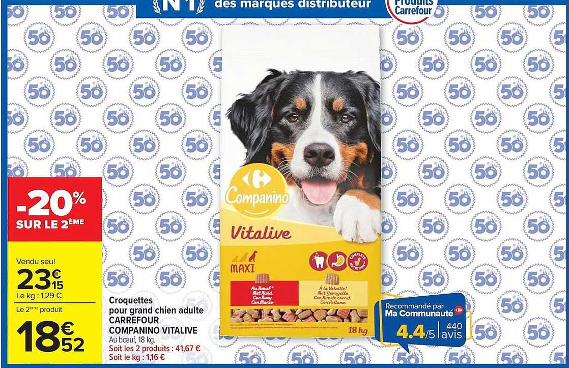 Croquettes pour grand chien adulte CARREFOUR COMPANINO VITALIVE