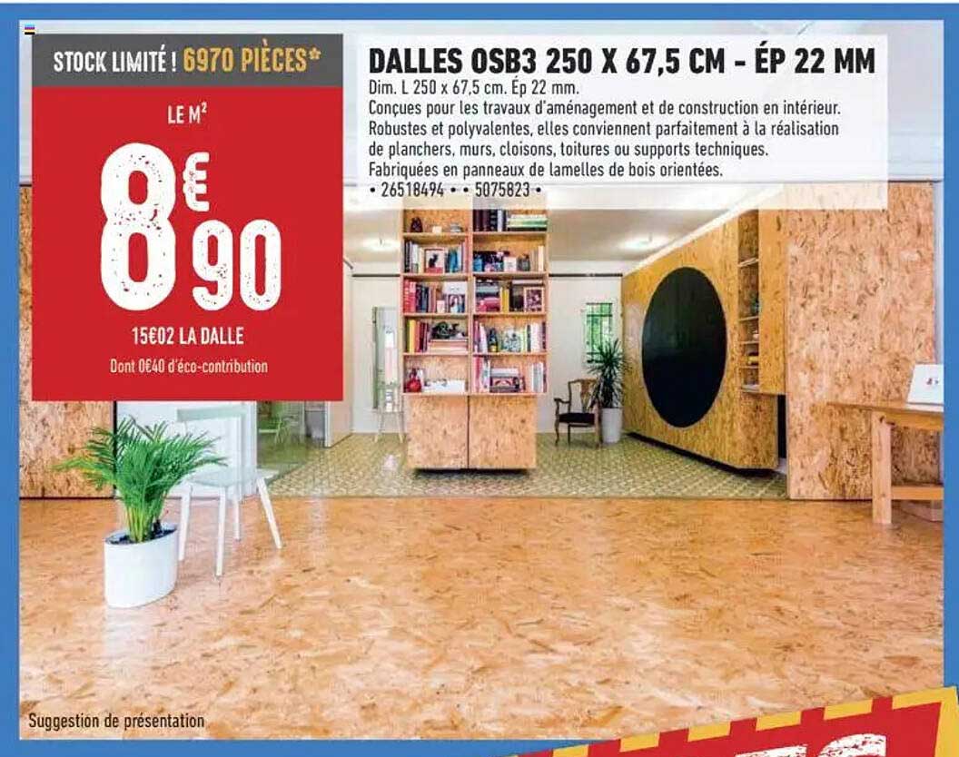 DALLES OSB3 250 X 67,5 CM - ÉP 22 MM