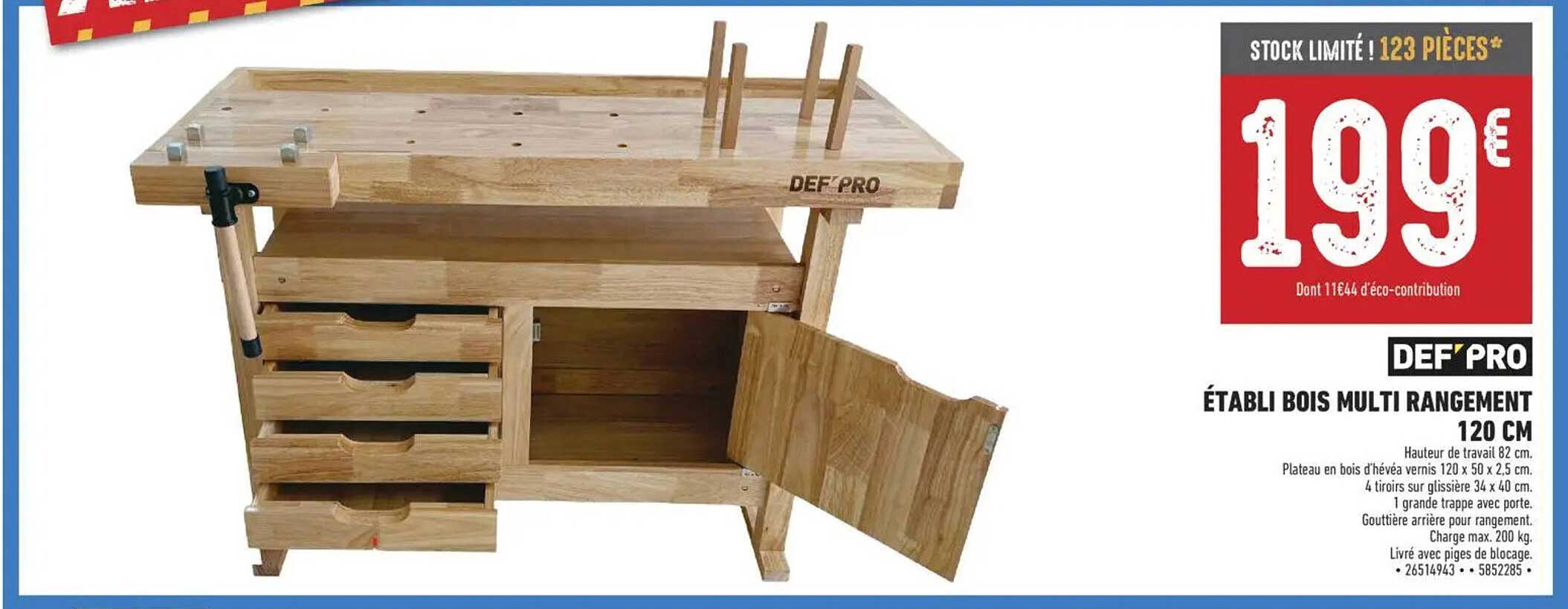 DEF'PRO ÉTABLI BOIS MULTI RANGEMENT 120 CM