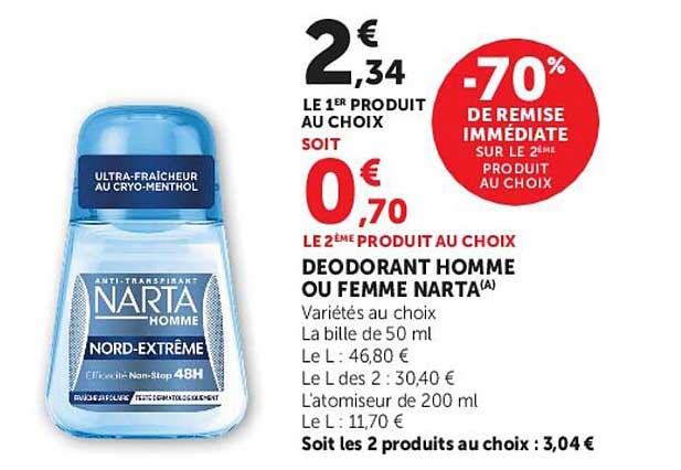 DEODORANT HOMME OU FEMME NARTA