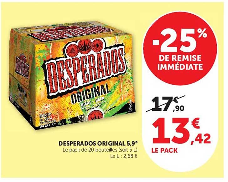 DESPERADOS ORIGINAL 5,9° Le pack de 20 bouteilles (soit 5 L) Le L : 2,68 €