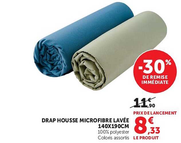DRAP HOUSSE MICROFIBRE LAVÉE 140X190CM