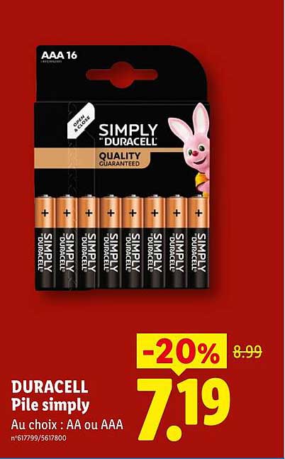 DURACELL Pile simply Au choix : AA ou AAA