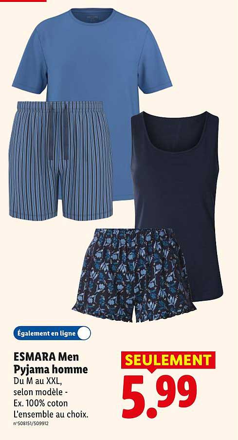 Esmara Men Pyjama homme Du M au XXL, selon modèle - Ex. 100% coton L'ensemble au choix.