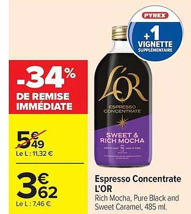 Espresso Concentrate L'OR Rich Mocha, Pure Black and Sweet Caramel, 485 ml.