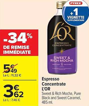 Espresso Concentrate L'OR Sweet & Rich Mocha, Pure Black and Sweet Caramel, 485 ml.