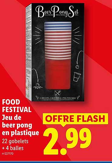 FOOD FESTIVAL Jeu de beer pong en plastique 22 gobelets + 4 balles n°227170