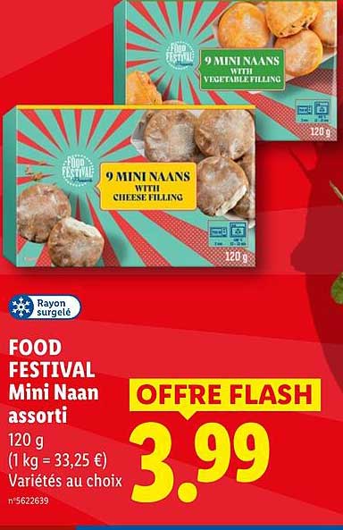 FOOD FESTIVAL Mini Naan assorti 120 g (1 kg = 33,25 €) Variétés au choix
