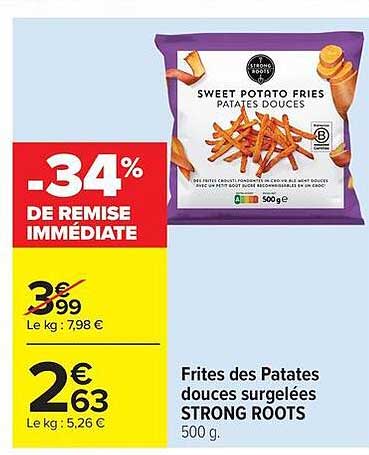 Frites des Patates douces surgelées STRONG ROOTS 500 g.