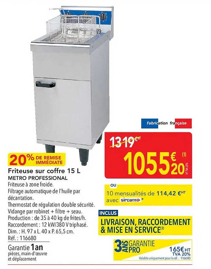 Friteuse sur coffre 15 L METRO PROFESSIONAL