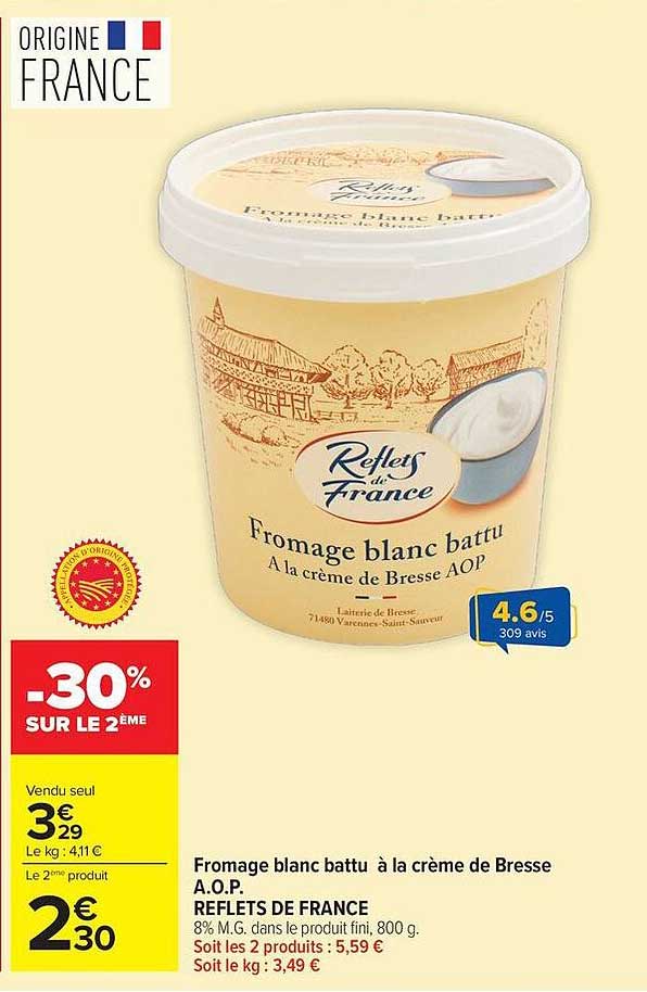 Fromage blanc battu à la crème de Bresse A.O.P. REFLETS DE FRANCE