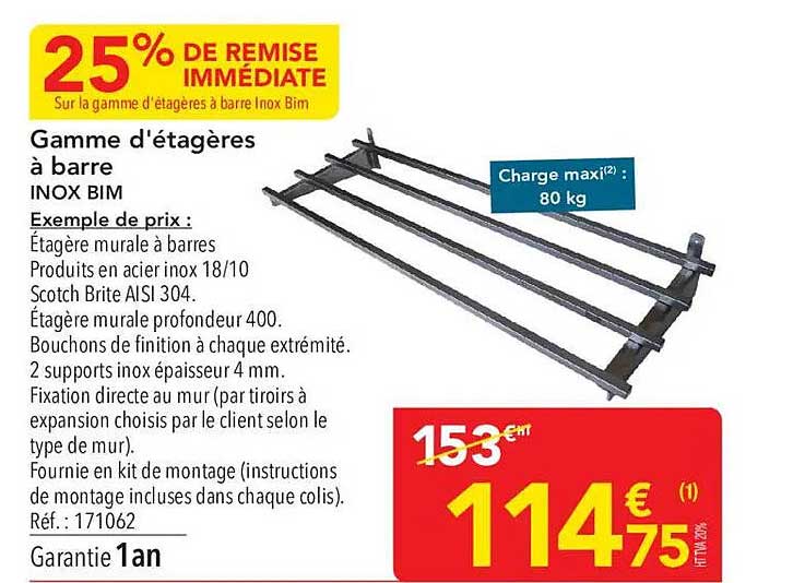 Gamme d'étagères à barre INOX BIM
