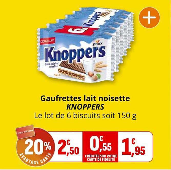 Gaufrettes lait noisette KNOPPERS Le lot de 6 biscuits soit 150 g
