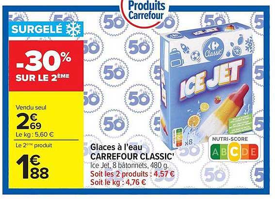 Glaces à l’eau CARREFOUR CLASSIC’ Ice Jet, 8 bâtonnets, 480 g