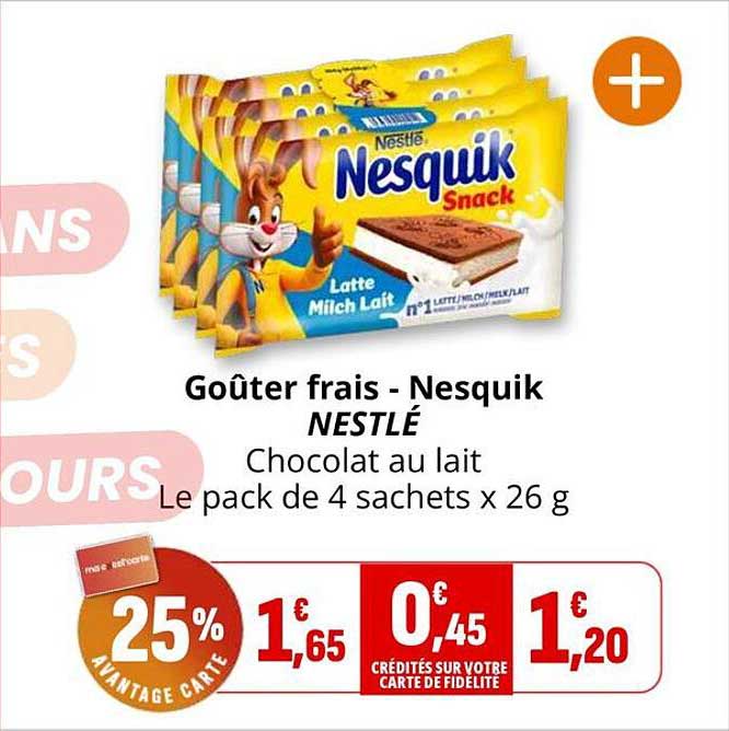 Goûter frais - Nesquik NESTLÉ Chocolat au lait Le pack de 4 sachets x 26 g