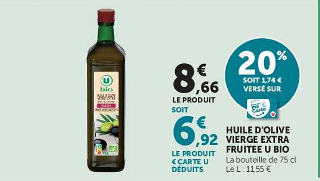 HUILE D'OLIVE VIERGE EXTRA FRUITEE U BIO