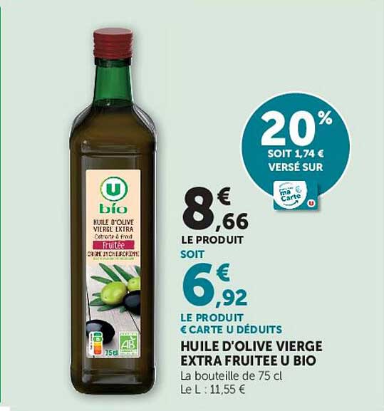 HUILE D'OLIVE VIERGE EXTRA FRUITEE U BIO