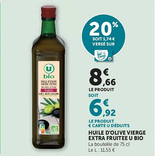 HUILE D'OLIVE VIERGE EXTRA FRUITEE U BIO
