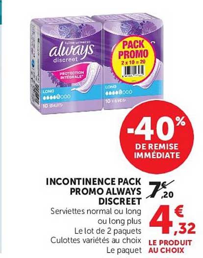 INCONTINENCE PACK PROMO ALWAYS DISCREET