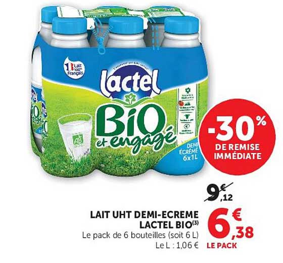 LAIT UHT DEMI-ECREME LACTEL BIO