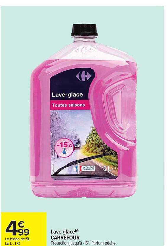 Lave glace CARREFOUR Protection jusqu’à -15°. Parfum pêche.