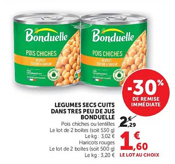 LEGUMES SECS CUITS DANS TRES PEU DE JUS BONDUELLE