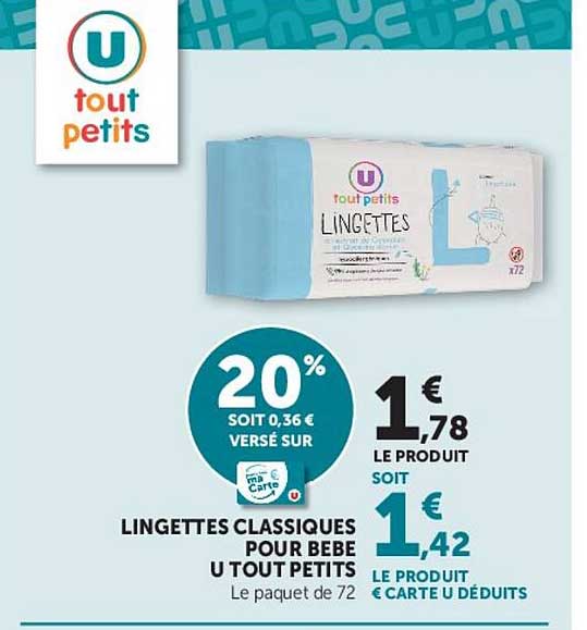 LINGETTES CLASSIQUES POUR BEBE U TOUT PETITS