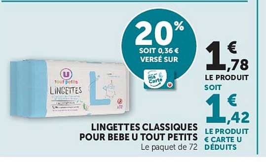 LINGETTES CLASSIQUES POUR BEBE U TOUT PETITS