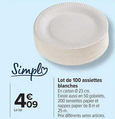 Lot de 100 assiettes blanches