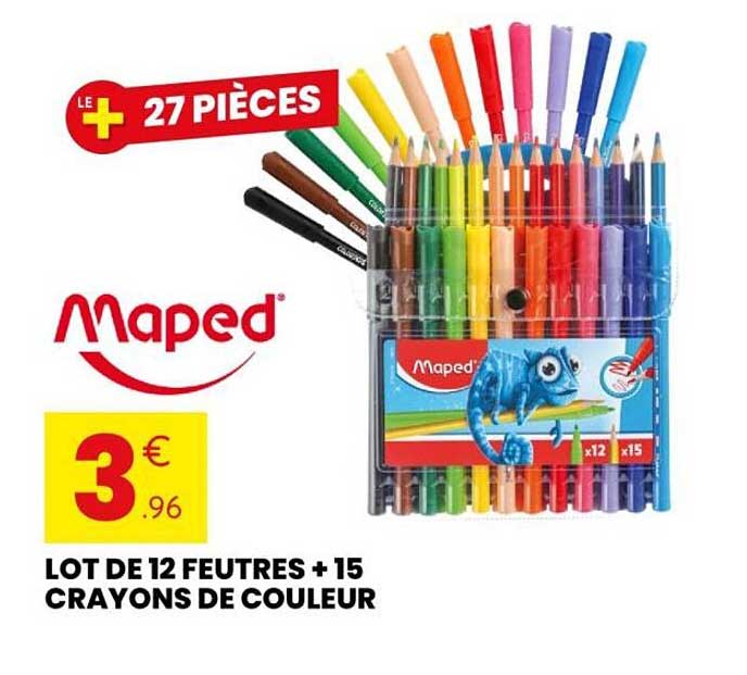 LOT DE 12 FEUTRES + 15 CRAYONS DE COULEUR