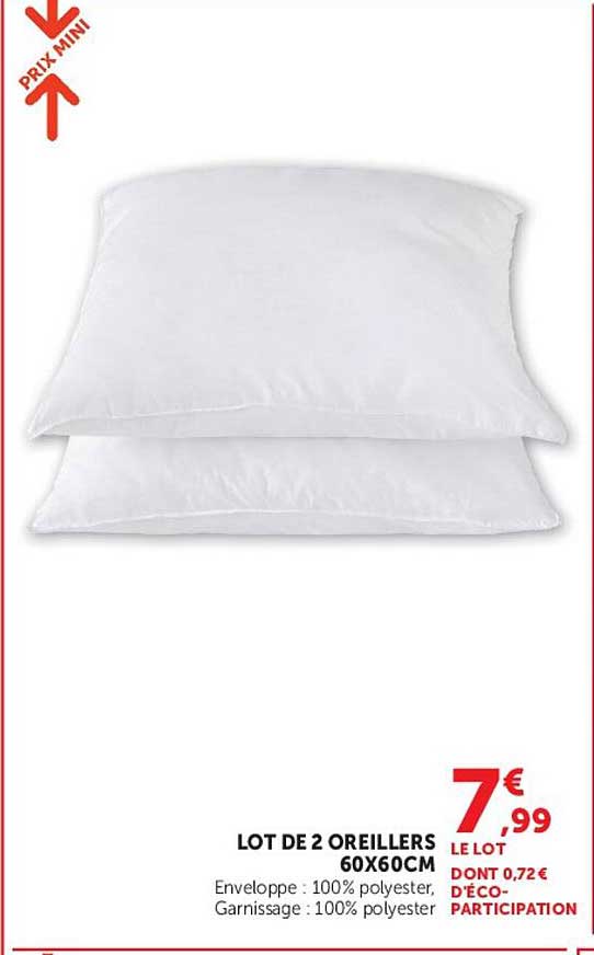 LOT DE 2 OREILLERS 60X60CM