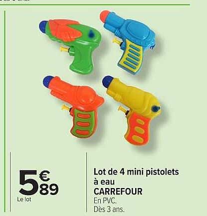 Lot de 4 mini pistolets à eau CARREFOUR
