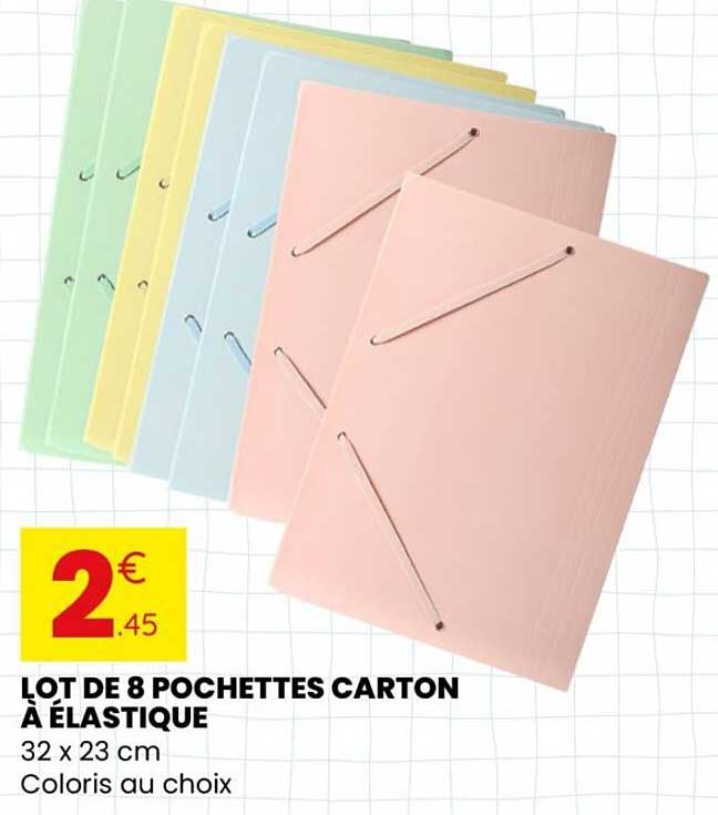 LOT DE 8 POCHETTES CARTON À ÉLASTIQUE