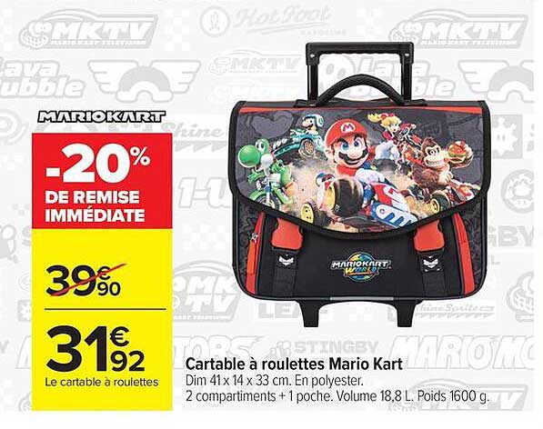 MARIOKART -20% DE REMISE IMMÉDIATE Cartable à roulettes Mario Kart