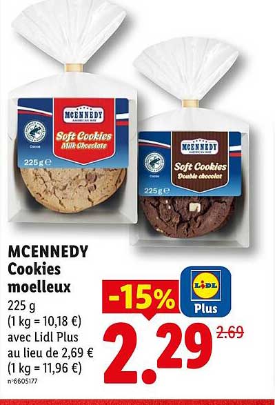 MCENNEDY Cookies moelleux 225 g avec Lidl Plus