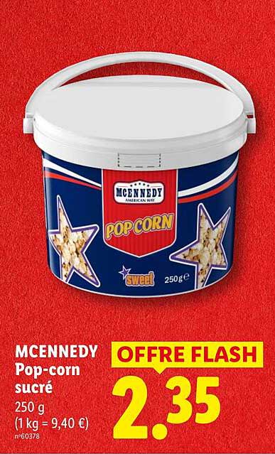 MCENNEDY Pop-corn sucré 250 g (1 kg = 9,40 €) n°60378