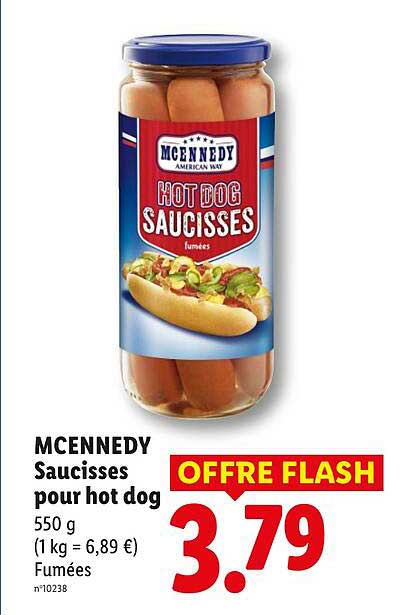 MCENNEDY Saucisses pour hot dog 550 g (1 kg = 6,89 €) Fumées n°10238