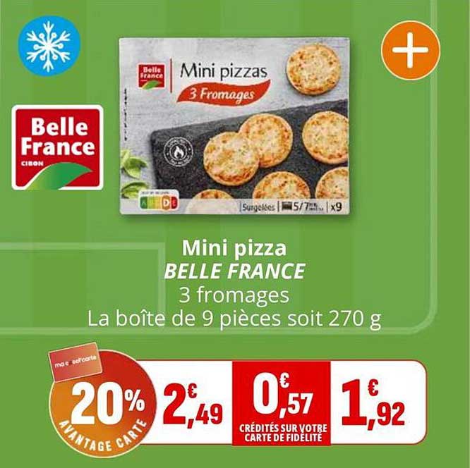 Mini pizza BELLE FRANCE 3 fromages La boîte de 9 pièces soit 270 g