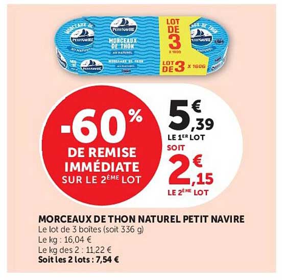 Morceaux de thon naturel Petit Navire