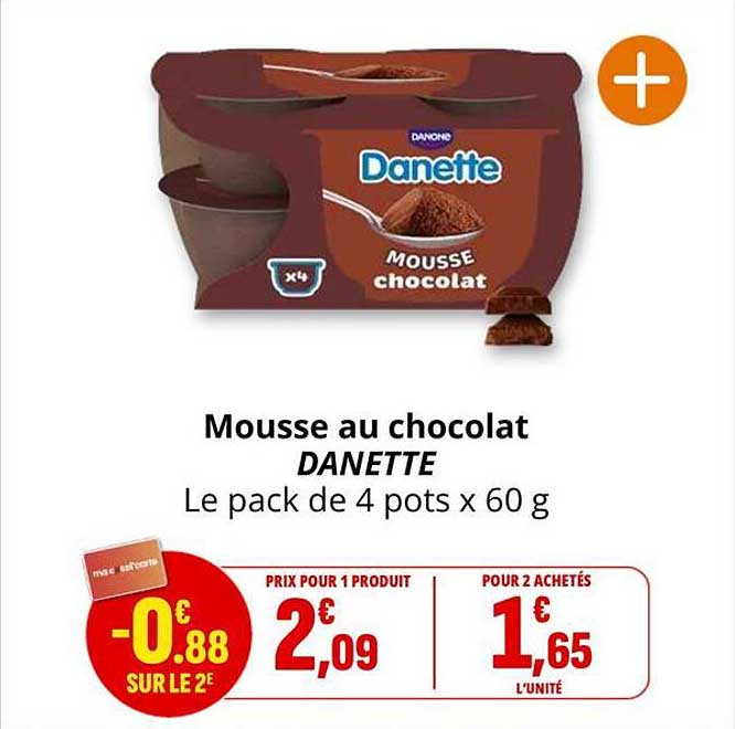 Mousse au chocolat DANETTE Le pack de 4 pots x 60 g