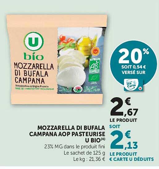 MOZZARELLA DI BUFALA CAMPANA AOP PASTEURISÉ U BIO