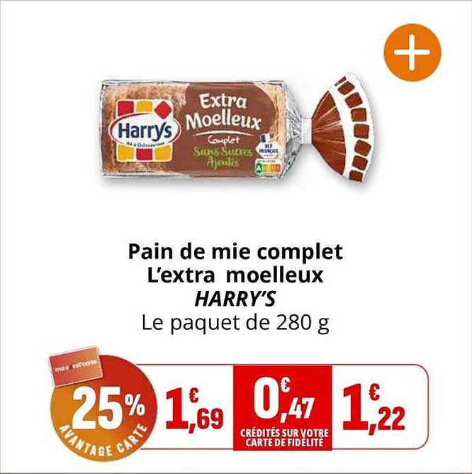 Pain de mie complet L'extra moelleux HARRY'S Le paquet de 280 g