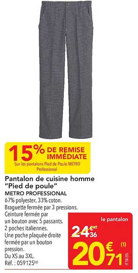 Pantalon de cuisine homme “Pied de poule”