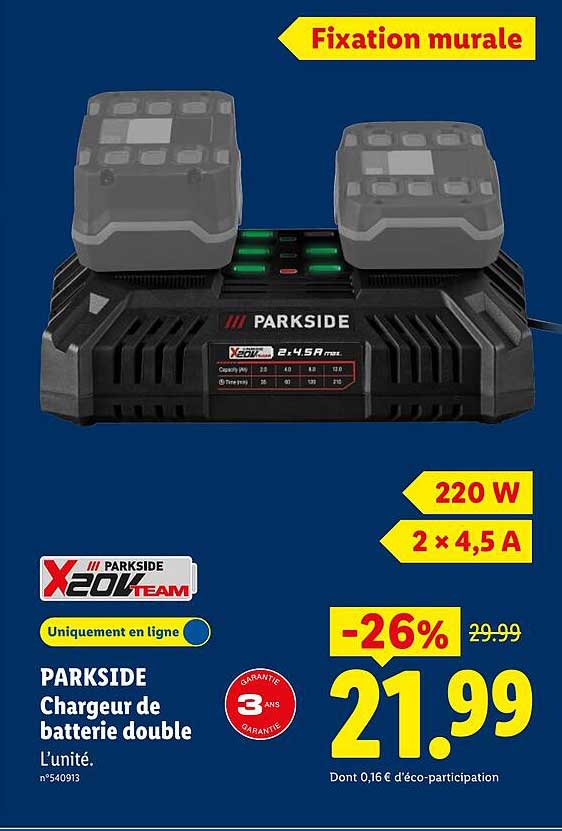 PARKSIDE Chargeur de batterie double