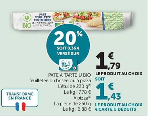 PÂTE À TARTE U BIO feuilletée ou brisée ou à pizza